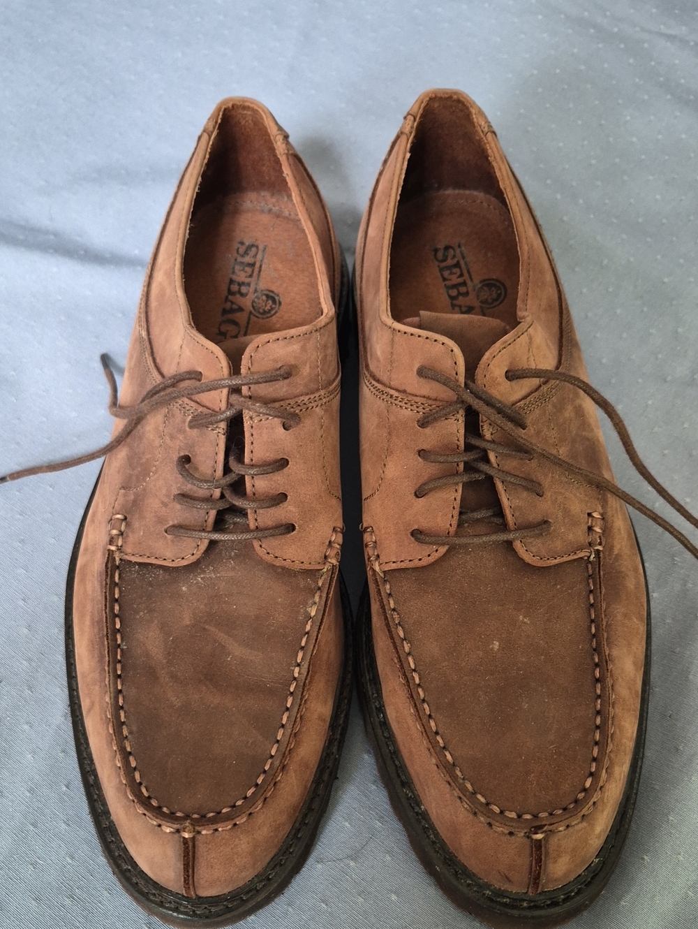 Sebago Extra Light Mens 10 Brown Suede Moc Toe Oxford Shoe Lug Sole Quiet Luxury